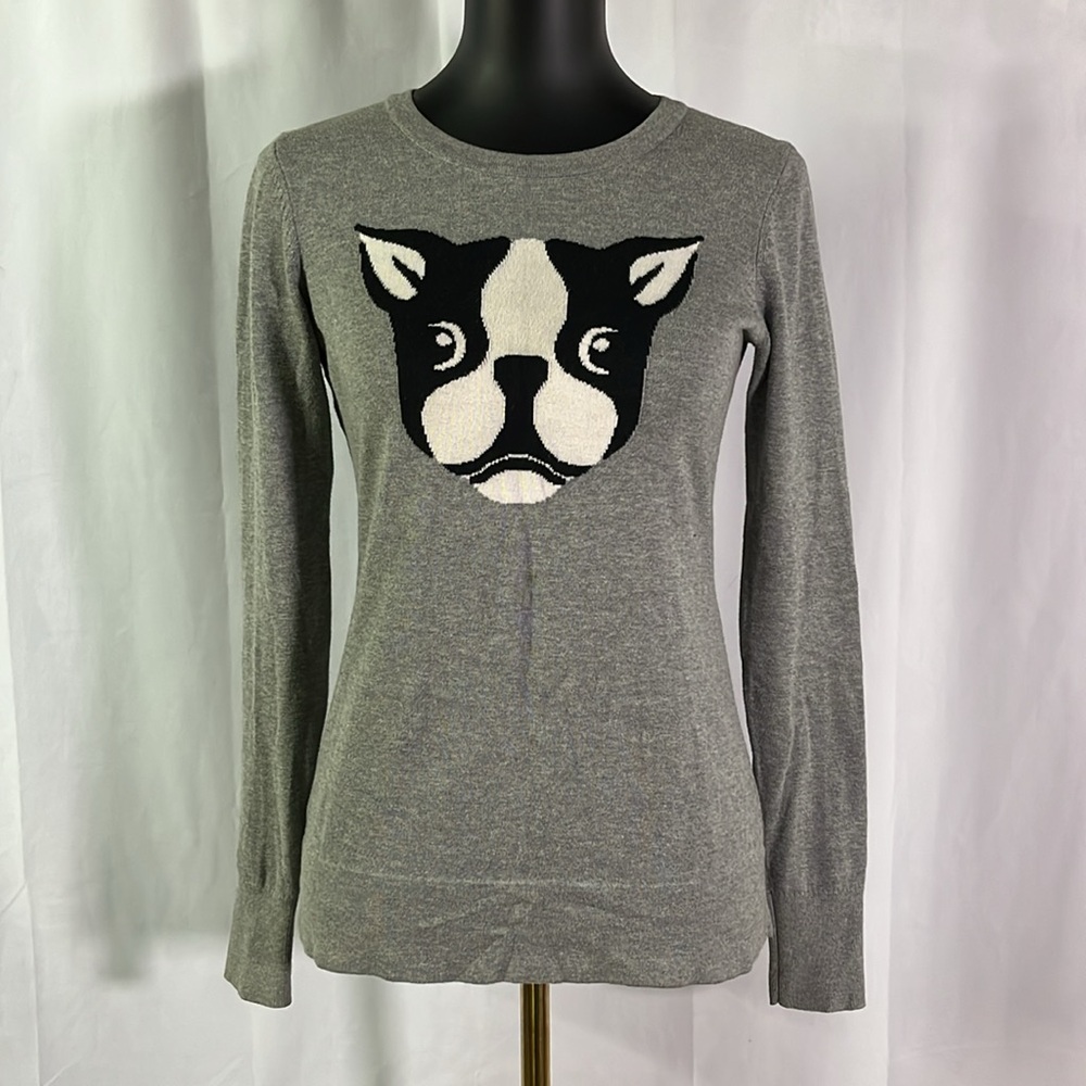 Bass Gray French Bulldog Long Sleeve Crew Neck Sweater